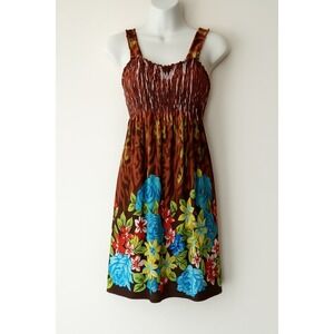 Sundress Medium Smocked‎ Bust Floral Tropical Hippie Retro Classic Beach READ